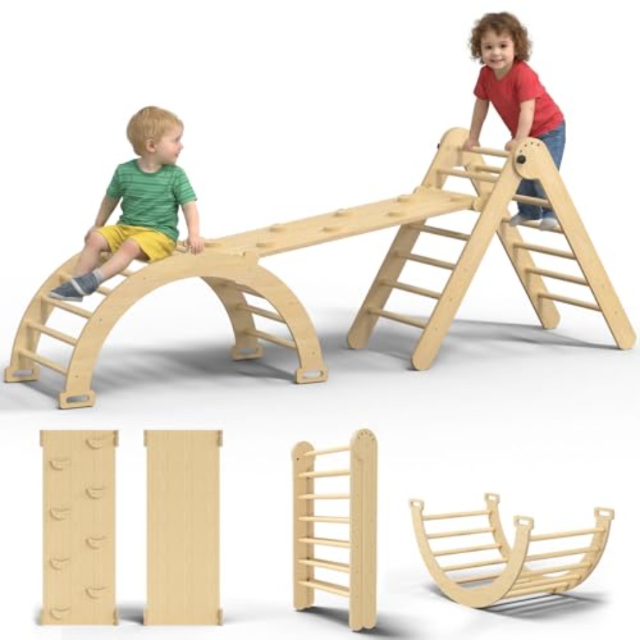 Home Gym For Toddlers - Indoor toddler climbing toy set: natural
