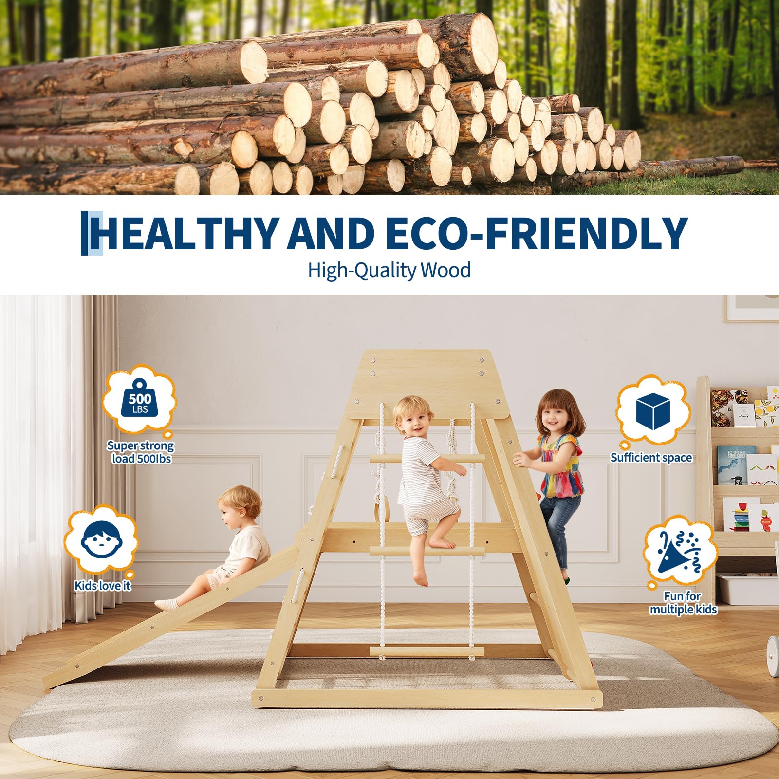 6 In 1 Wooden Indoor Jungle Gy - Home Gym For Toddlers ulasan dan harga